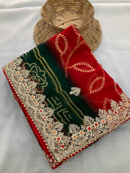 Multi Color Bandhej Printed Georgette Saree