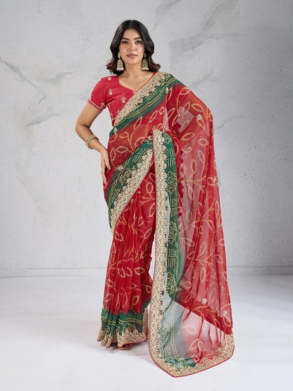 Multi Color Bandhej Printed Georgette Saree