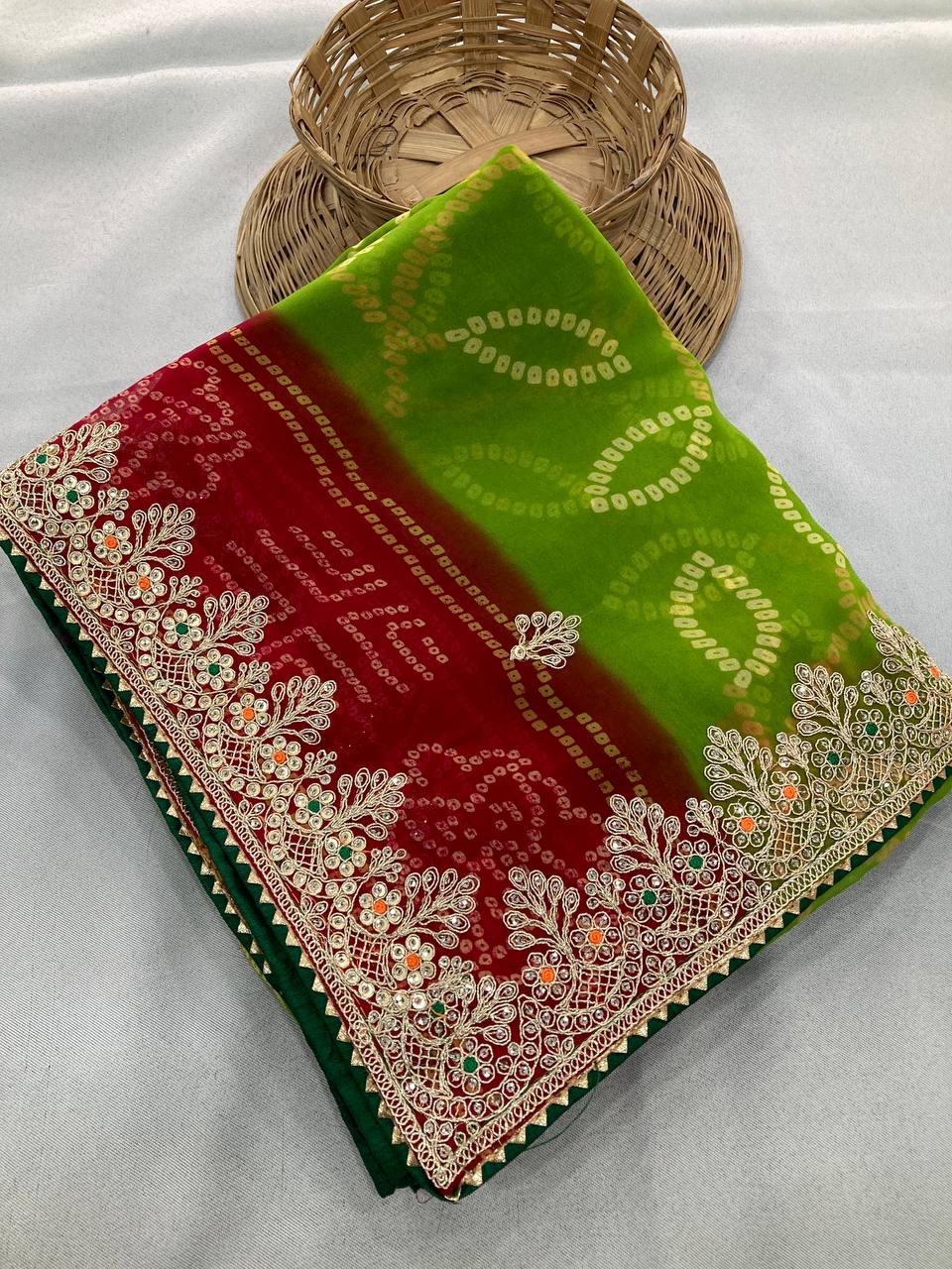 Multi Color Bandhej Printed Georgette Saree