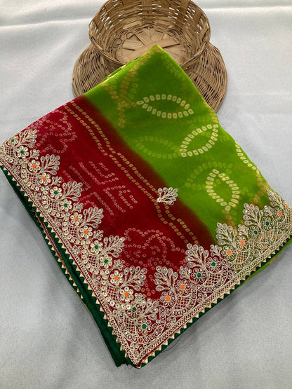 Multi Color Bandhej Printed Georgette Saree