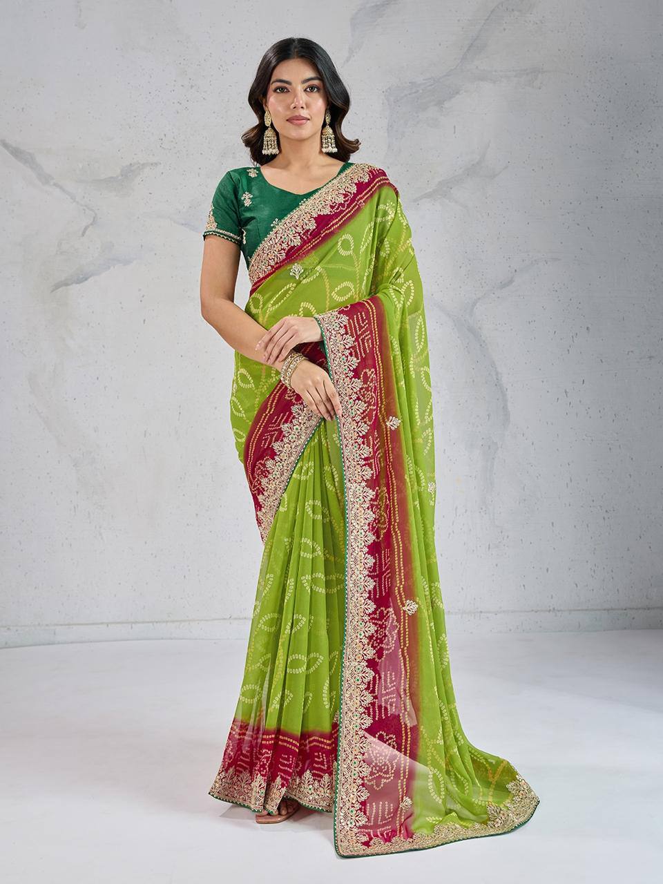 Multi Color Bandhej Printed Georgette Saree