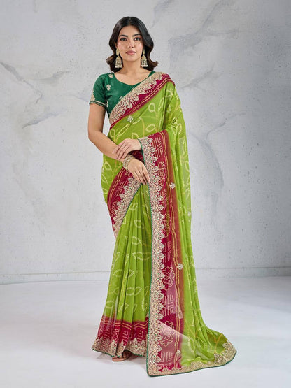 Multi Color Bandhej Printed Georgette Saree