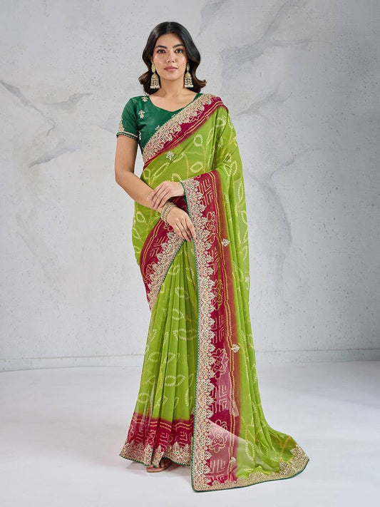 Multi Color Bandhej Printed Georgette Saree