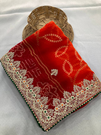 Multi Color Bandhej Printed Georgette Saree