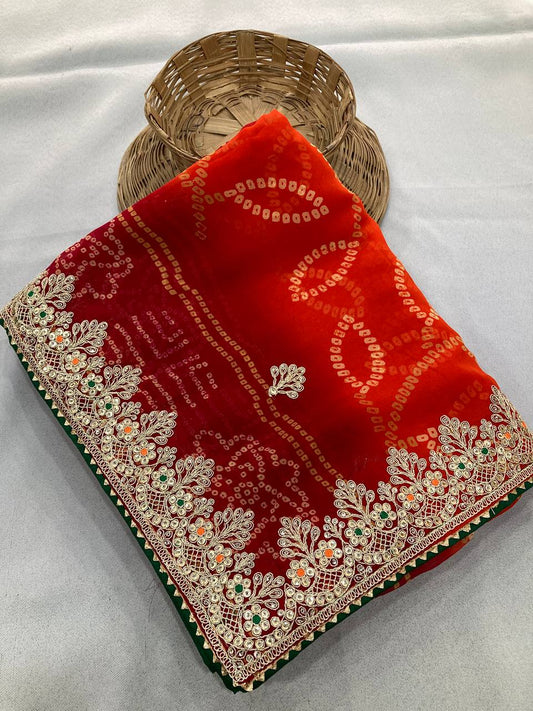 Multi Color Bandhej Printed Georgette Saree