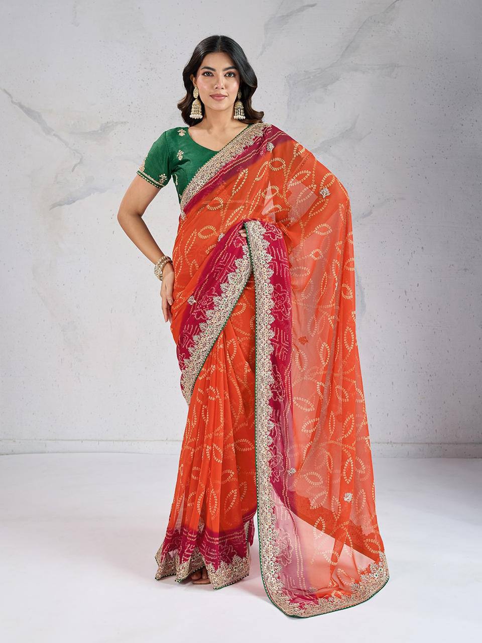 Multi Color Bandhej Printed Georgette Saree
