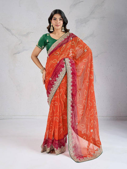 Multi Color Bandhej Printed Georgette Saree