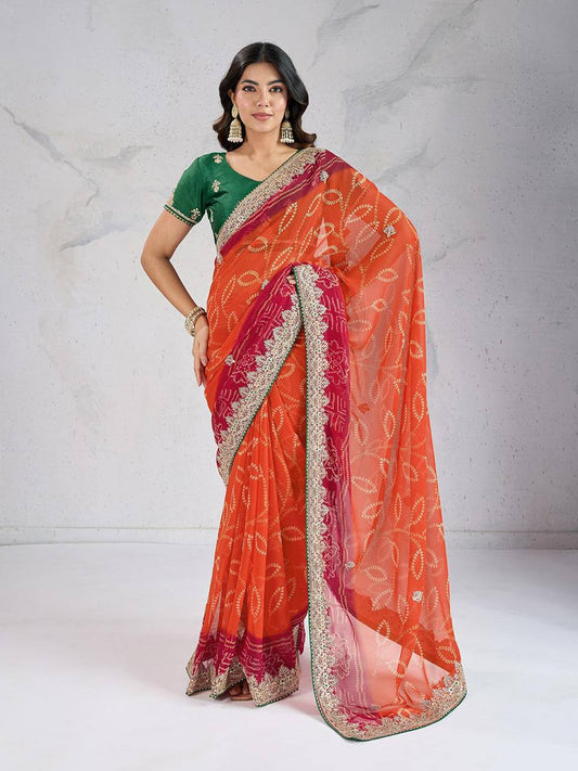 Multi Color Bandhej Printed Georgette Saree