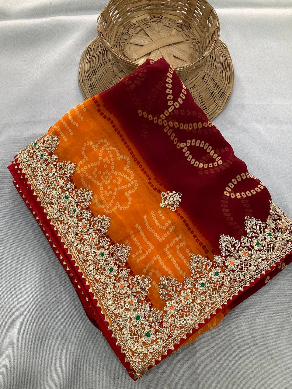 Multi Color Bandhej Printed Georgette Saree