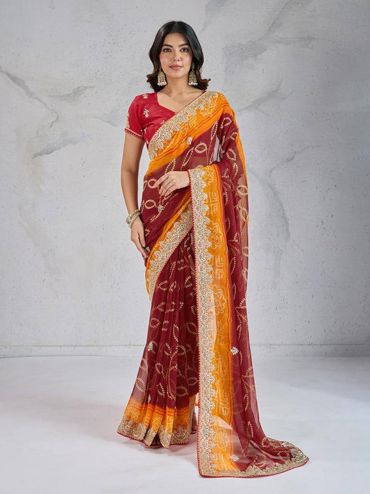 Multi Color Bandhej Printed Georgette Saree