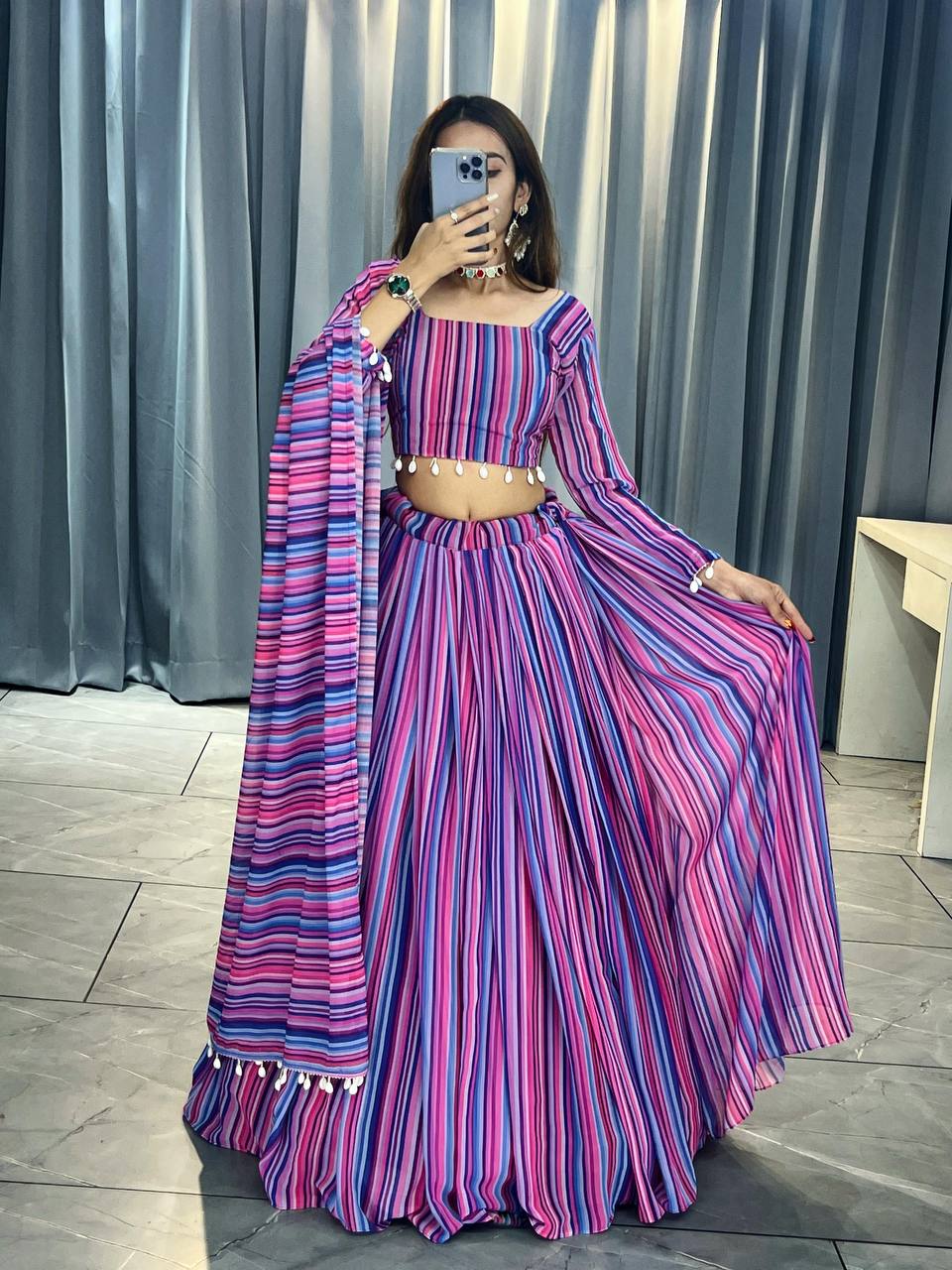 Multi Color Designer Georgette Lehenga