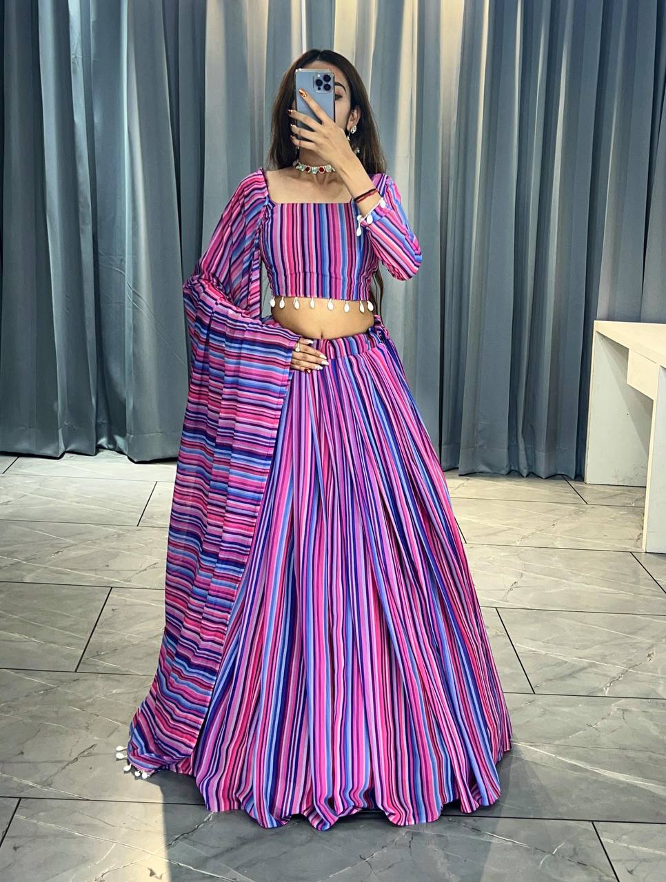 Multi Color Designer Georgette Lehenga