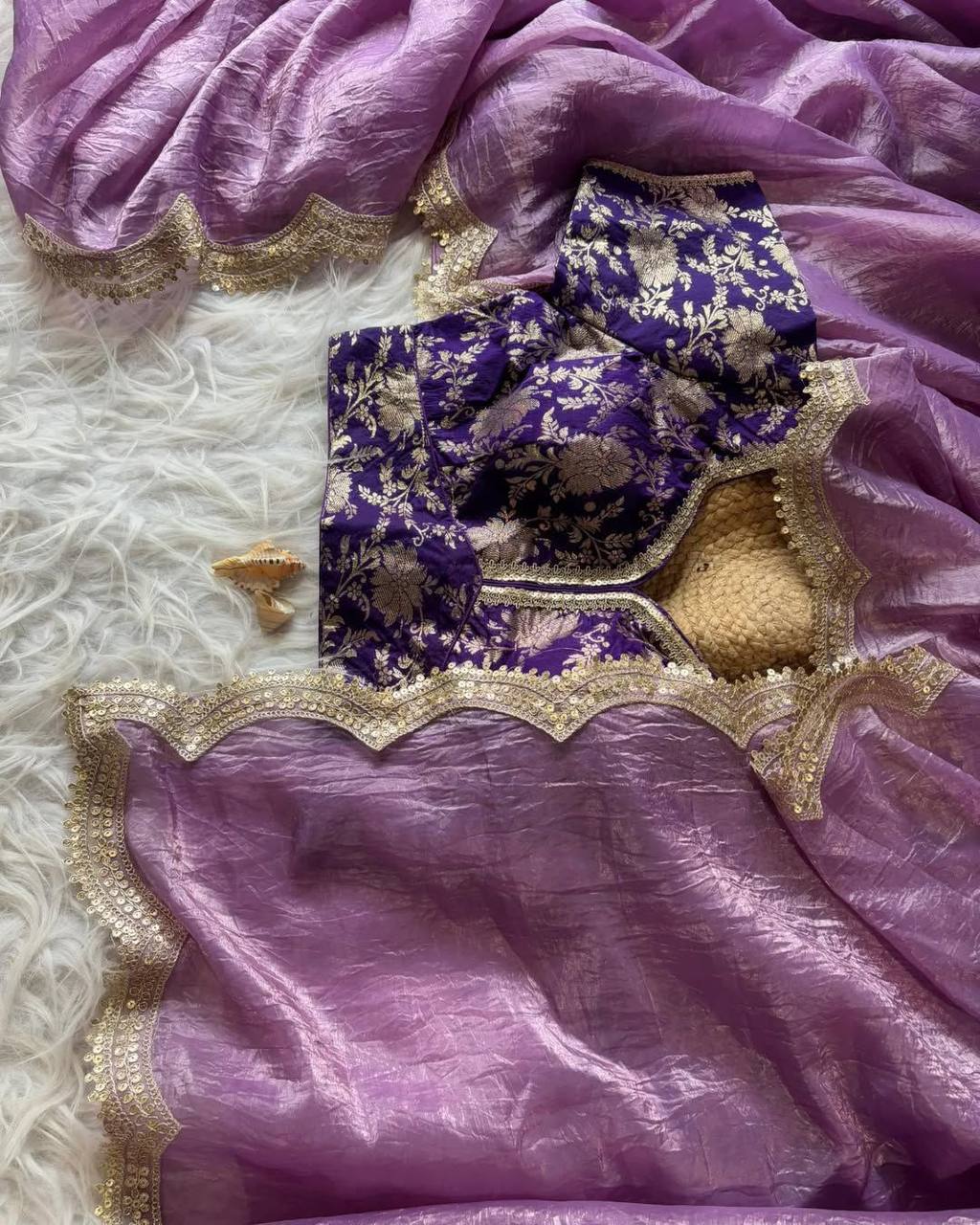 Multi Color Gold Crush Tissue Saree