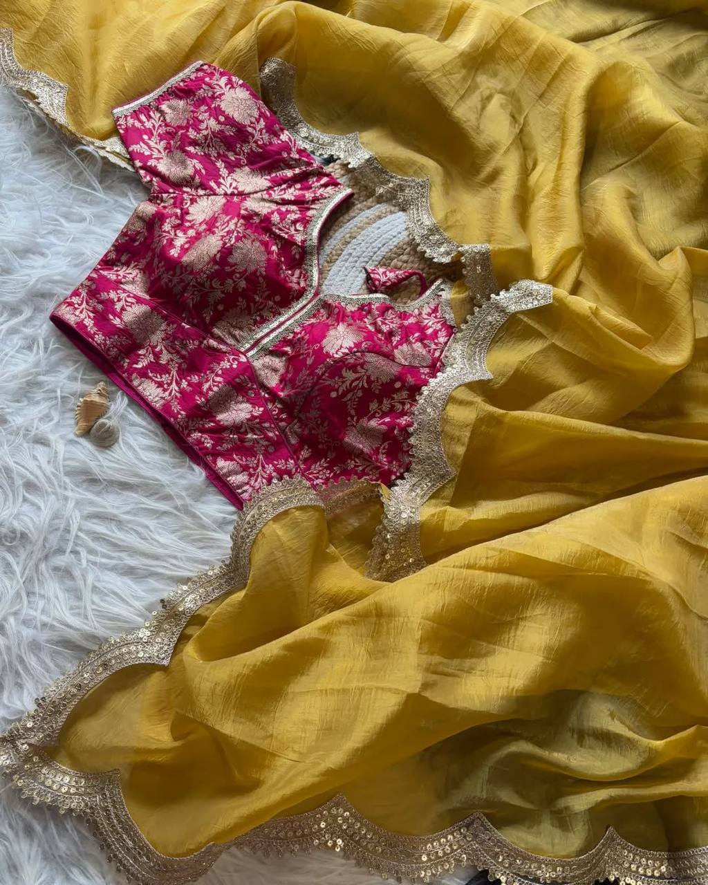 Multi Color Gold Crush Tissue Saree