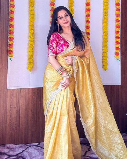 Multi Color Gold Crush Tissue Saree