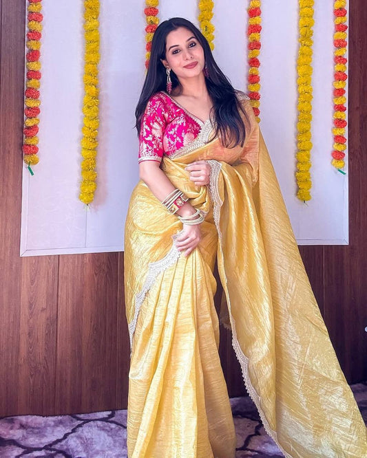 Multi Color Gold Crush Tissue Saree
