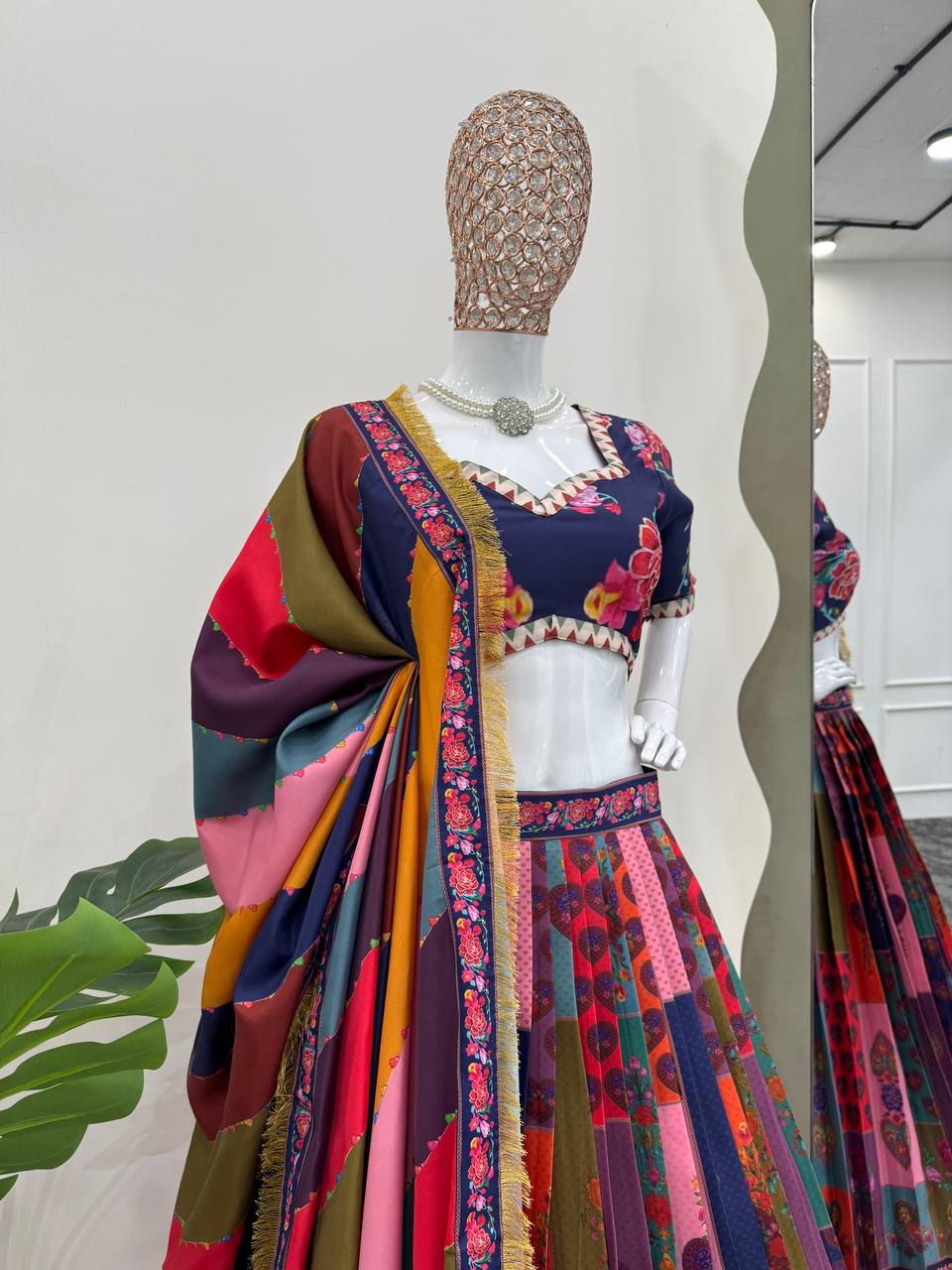Multicolor Designer Silk Lehenga For Wedding