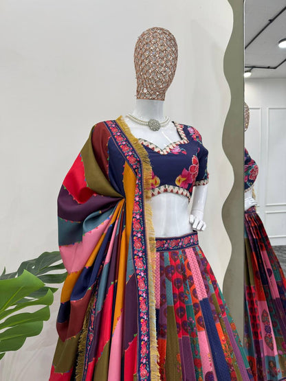 Multicolor Designer Silk Lehenga For Wedding