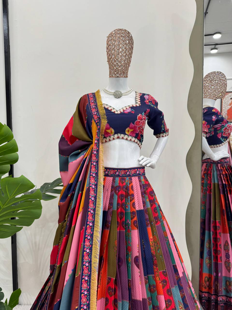 Multicolor Designer Silk Lehenga For Wedding