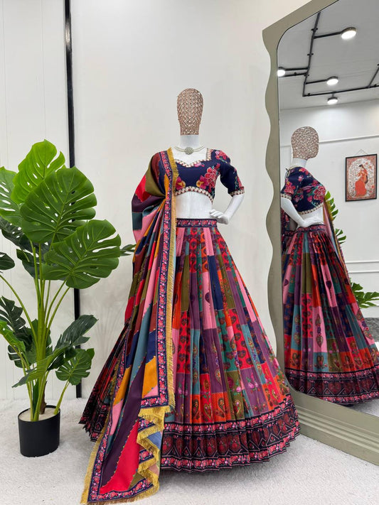 Multicolor Designer Silk Lehenga For Wedding