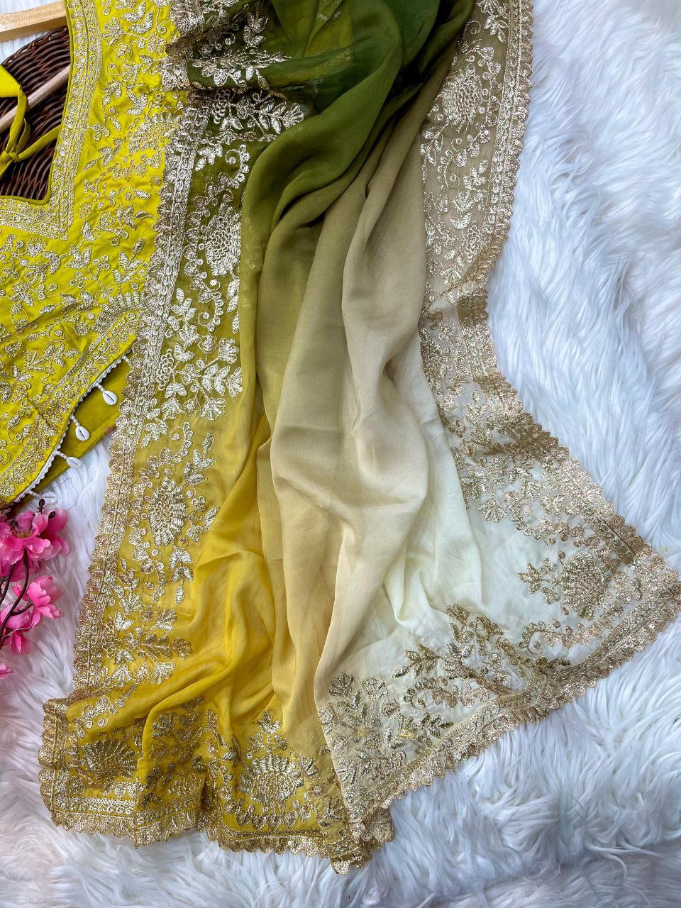 Multicolor Designer Taby Silk Saree