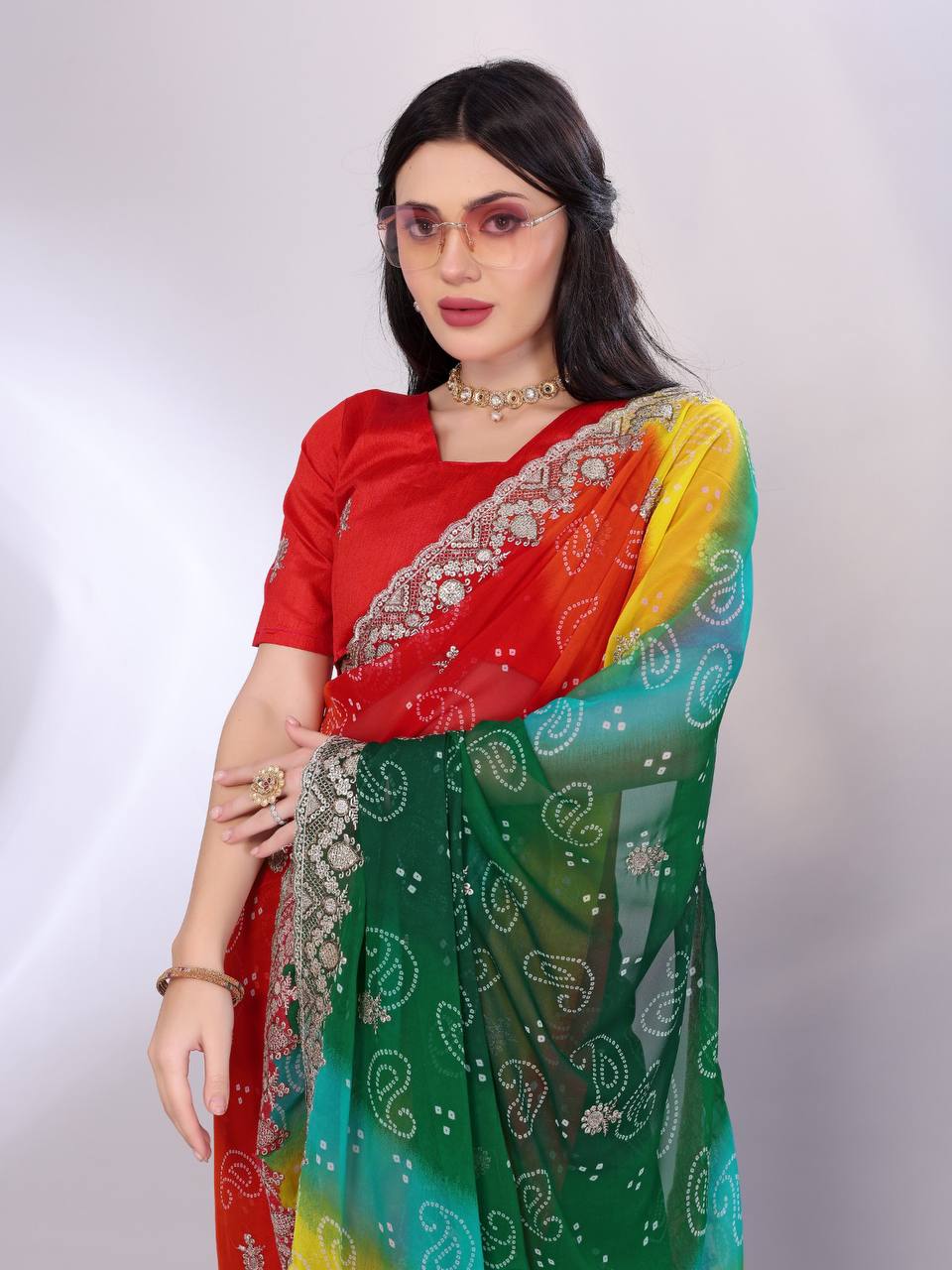 Multicolor Digital Printed Georgette Saree