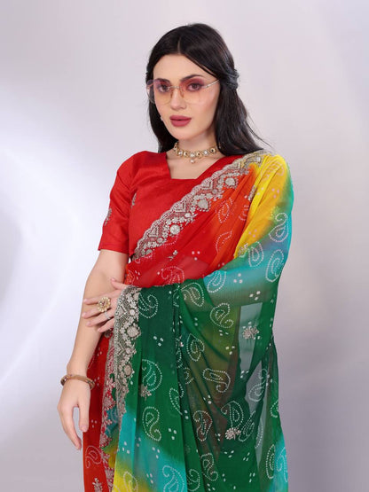Multicolor Digital Printed Georgette Saree