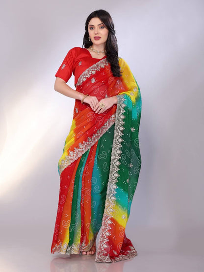Multicolor Digital Printed Georgette Saree