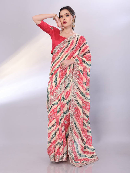 Multicolor Digital Printed Georgette Saree