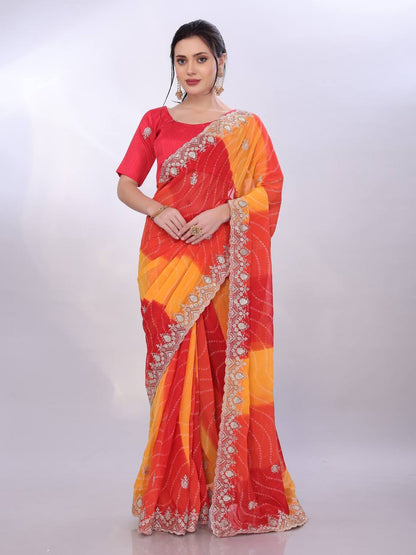 Multicolor Digital Printed Georgette Saree