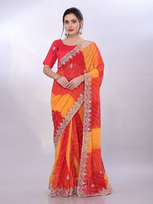 Multicolor Digital Printed Georgette Saree