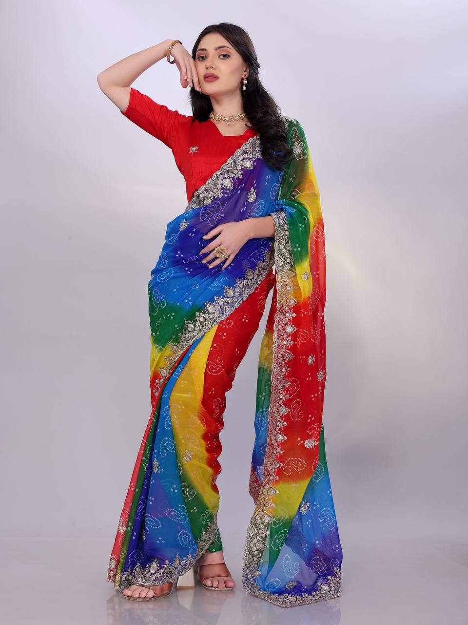 Multicolor Digital Printed Georgette Saree