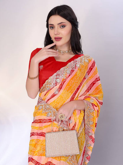 Multicolor Digital Printed Georgette Saree