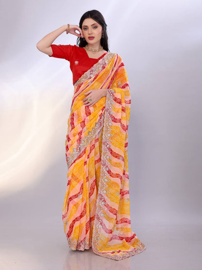 Multicolor Digital Printed Georgette Saree
