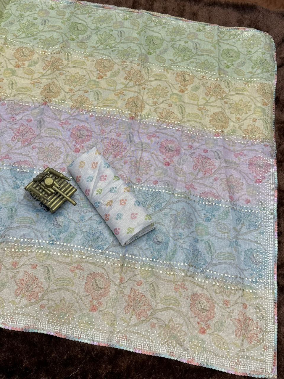 Multicolor Party Wear Tashpa Organza Saree