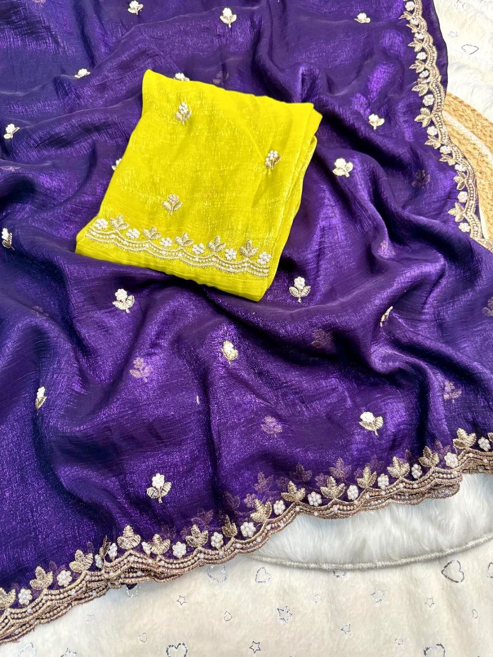 Multicolor Satin Chiffon Crush Silk Saree