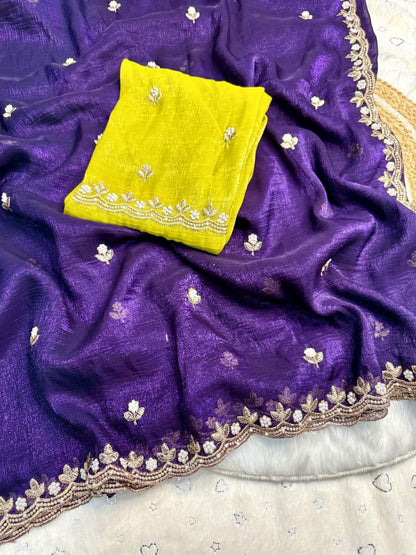 Multicolor Satin Chiffon Crush Silk Saree