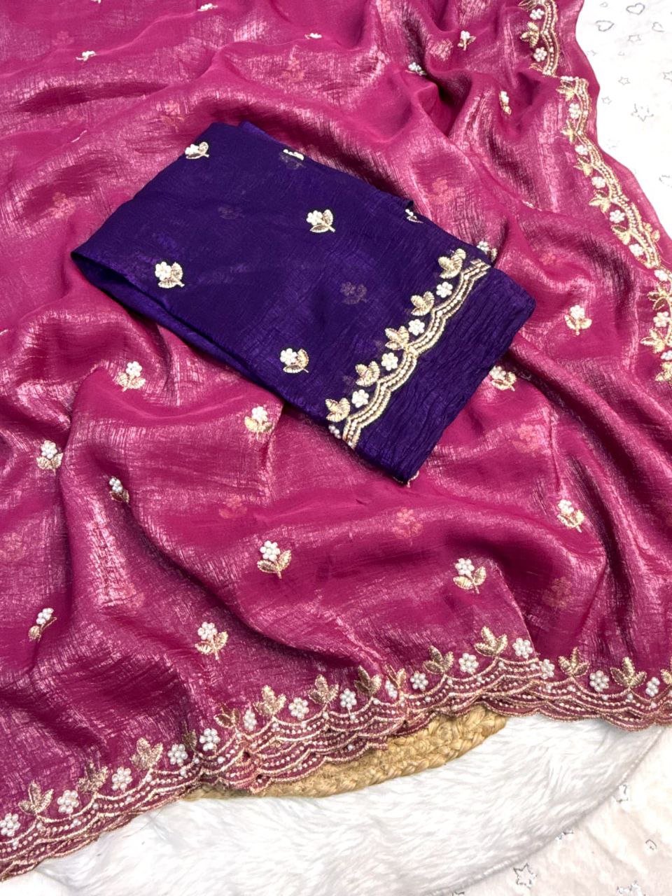 Multicolor Satin Chiffon Crush Silk Saree