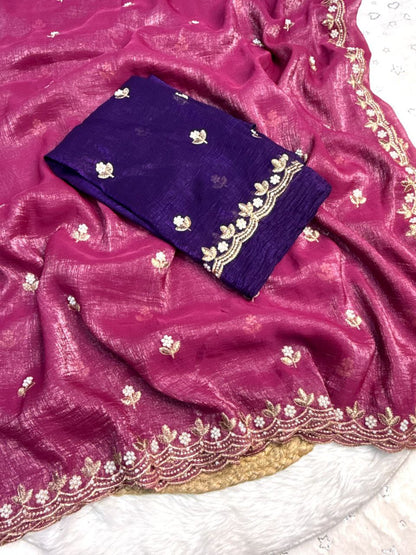 Multicolor Satin Chiffon Crush Silk Saree