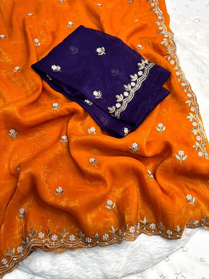 Multicolor Satin Chiffon Crush Silk Saree