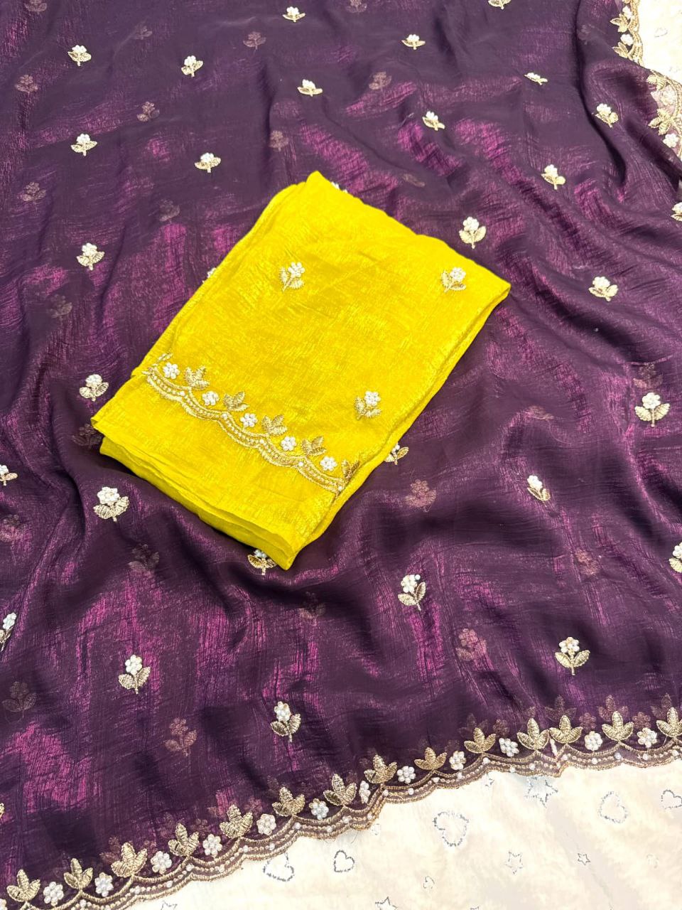 Multicolor Satin Chiffon Crush Silk Saree