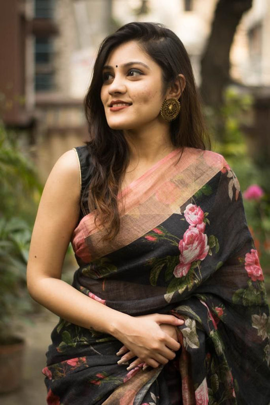 Black Munnar Slub Cotton Saree