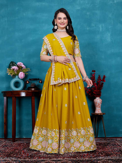 Mustard Designer Georgette Lehenga