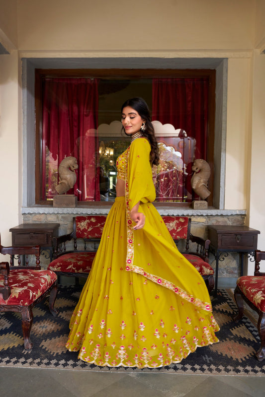 Mustard Designer Wedding Wear Lehenga