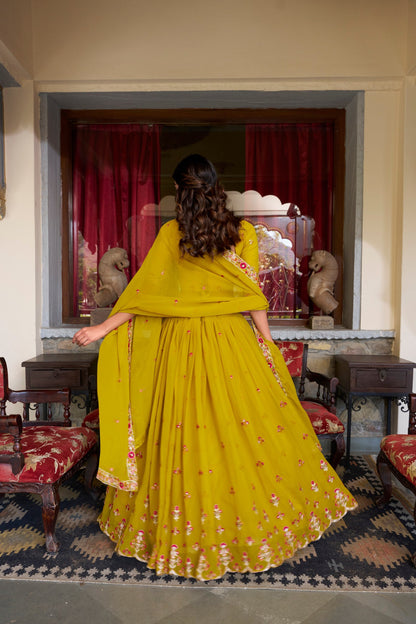 Mustard Designer Wedding Wear Lehenga