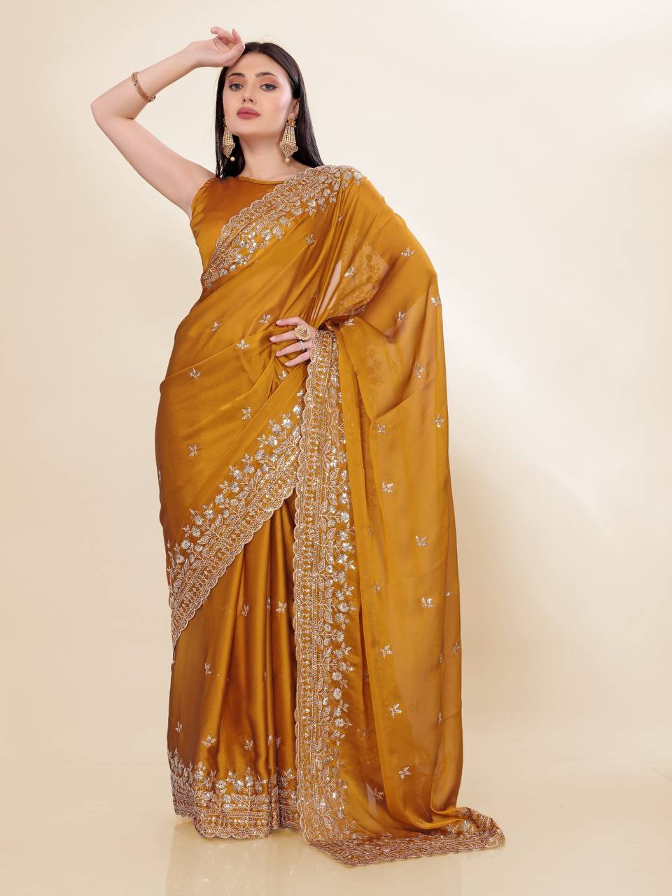 Mustard Gold Party Wear Rangoli Silk Saree