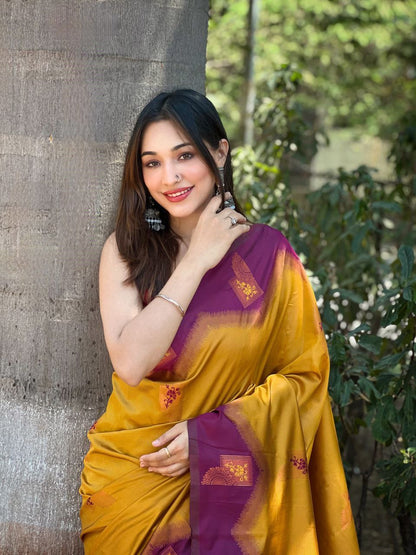 Mustard Kanjivaram Pattu Zari Silk Saree