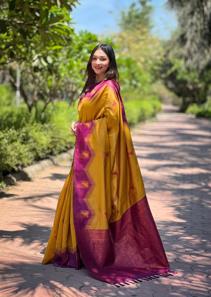 Mustard Kanjivaram Pattu Zari Silk Saree