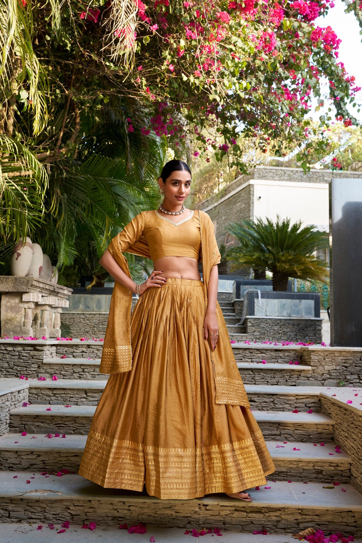 Mustard Traditional Pure Chanderi Lehenga