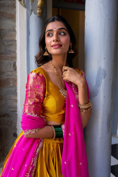 Mustard Traditional South Indian Lehenga